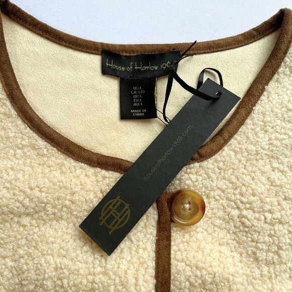 NWT HOUSE OF HARLOW 1960 CREAM BROWN SHERPA CROPPED OVERSIZED VEST - L - Picture 5 of 9